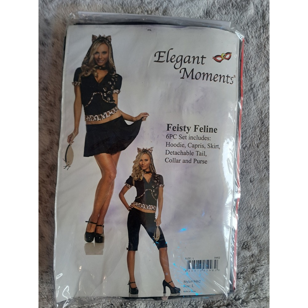 Elegant Moments Feisty Feline Hoodie Capris Skirt Tail Purse 6pc Costume Large